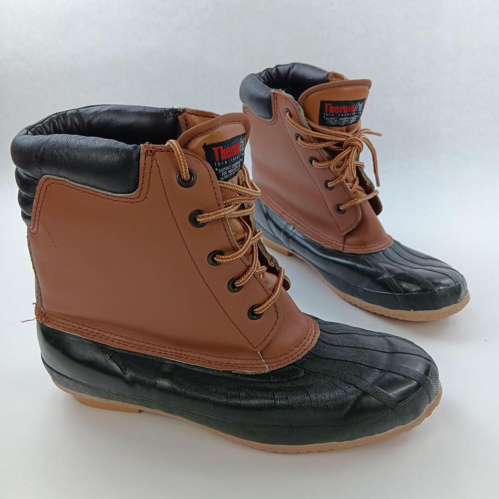 Snow Boots Mens Size 11 Brown Black Thermolite Duck Ankle Winter Steel Shank